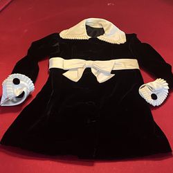 Ladies, Short Black Velvet With Cream Satin Cuffs And Collar, Size 5