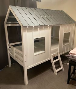 White Twin Size Low Loft House Bed