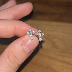 Moissanite Diamond Small Unisex Cross Earrings, 925 Sterling Silver