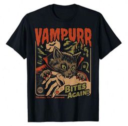 Unisex Adults S Black Cotton Tee Vampurr Bites Again Cat Halloween