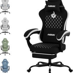Q189-Gaming Chair with Massage,Ergonomic PC Gaming Chair Computer Chairs with Footrest Comfortable Headrest and Lumbar Support, High Back Blackwhite