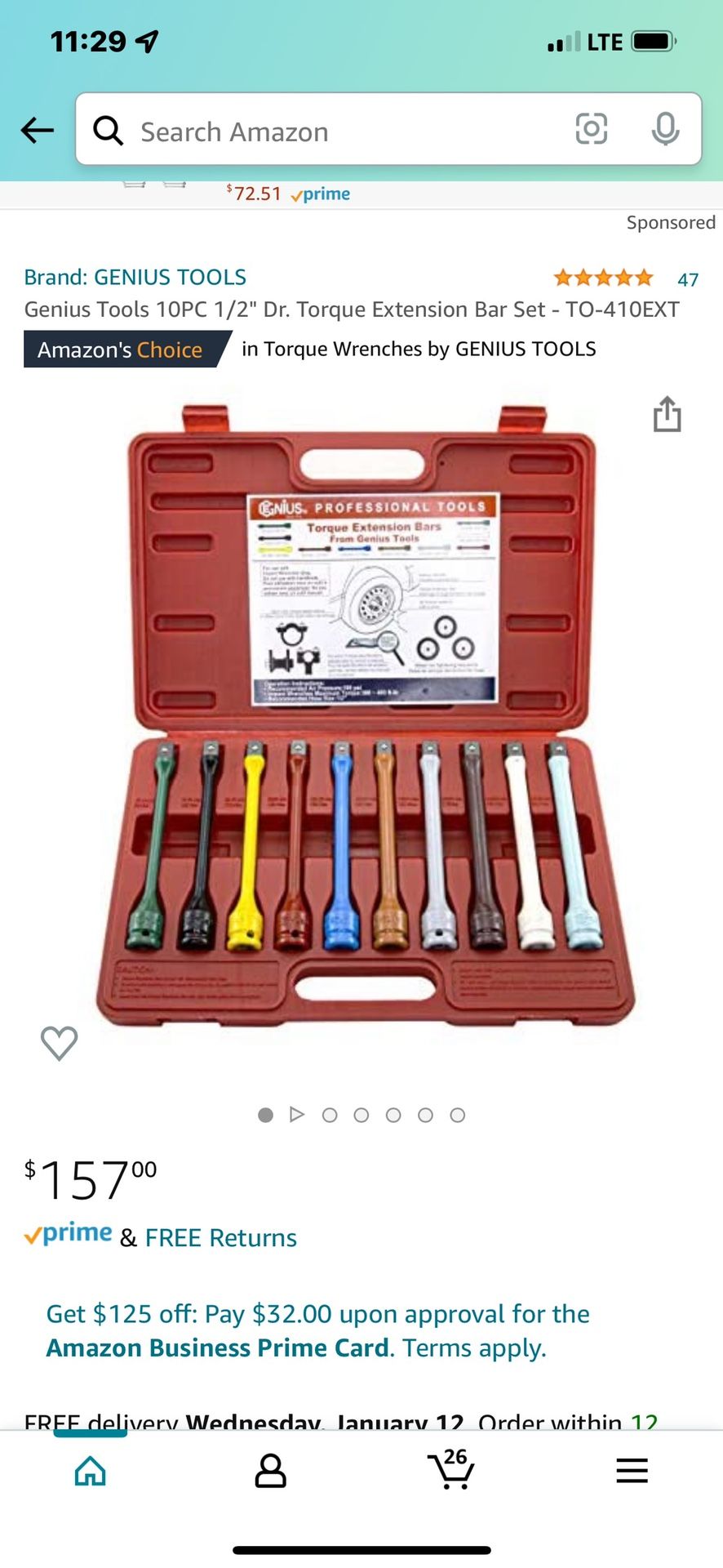 10 Piece 1/2 Drive Torque Bar Set