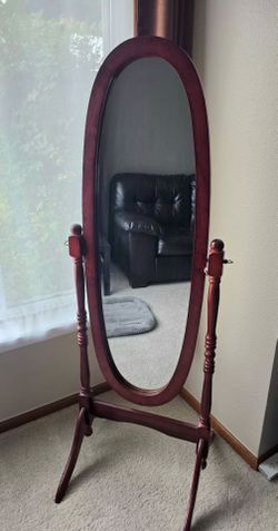Cherry Wood Oval Cheval Floor Mirror