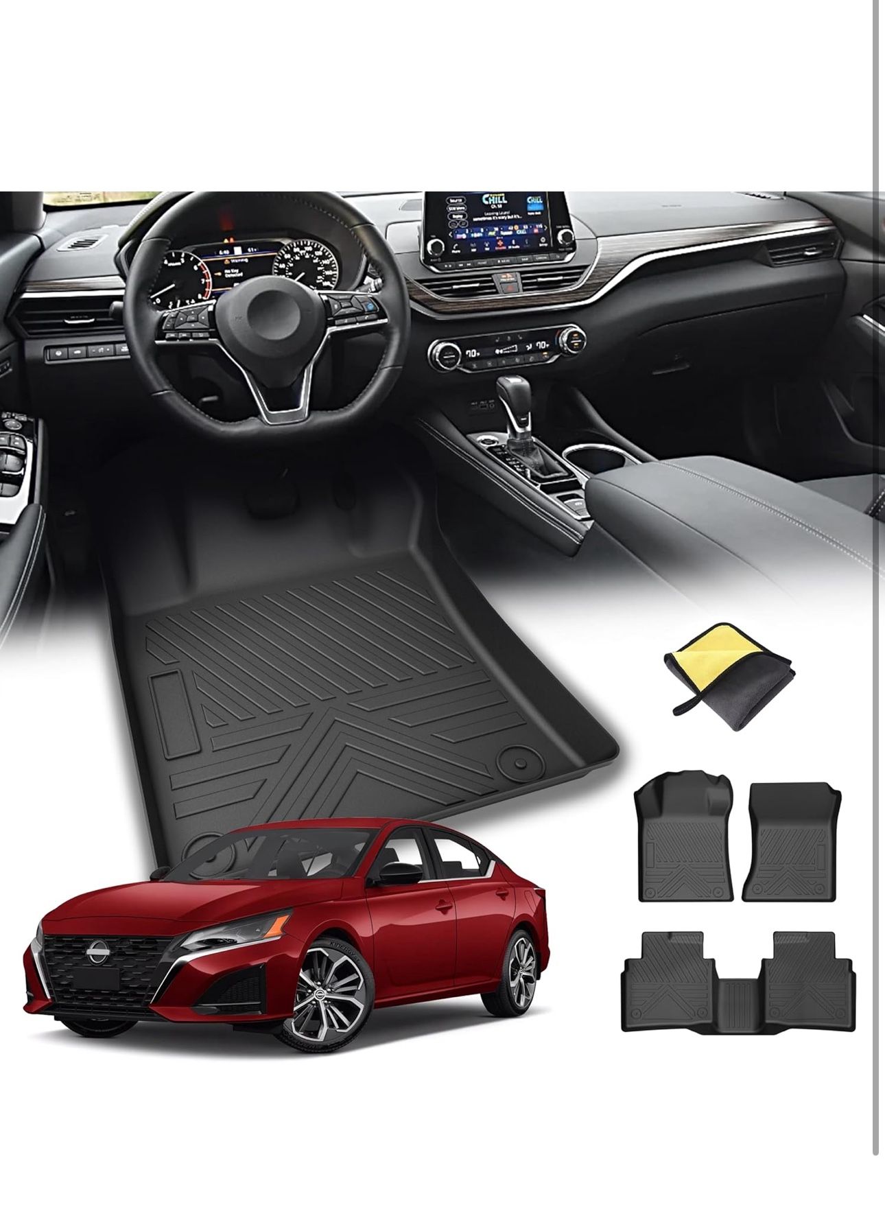 Car Floor Mats for Nissan Altima 2019-2024 2025 Accessories,TPE All Weather Protection Floor Mats,Custom Fit 1st&2nd Row Car Floor Liners Set, Heavy D