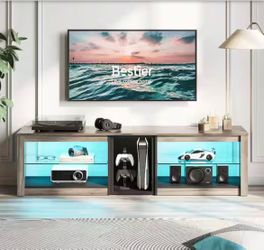 63 in. Wash Grey TV Stand Fits TVs up to 70 in. LED Entertainment Center with Adjustable Glass Shelves