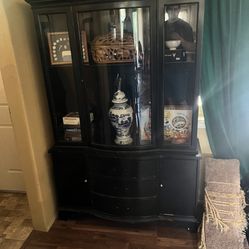 Large Black China Cabinet / Display Hutch – Needs a Little Love