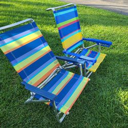 2 Beach Chairs ,low, Lightweight, Adjustable Positions 
