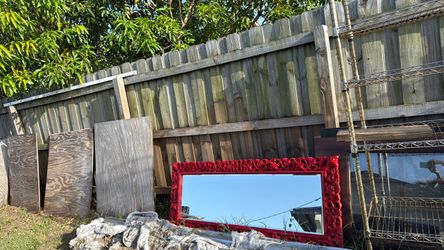 Free.       6 feet Mirror Red frame