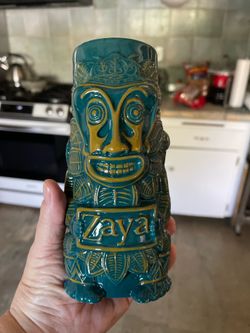 Zaya Rum Tiki green glazed mugs