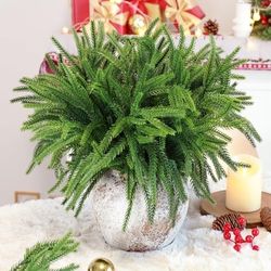 12 PCS Norfolk Pine Branches 18 Inch Artificial Christmas Branches Real Touch Norfolk Pine Stems Christmas Stems for Vases Wreaths Outdoor Indoor DIY 