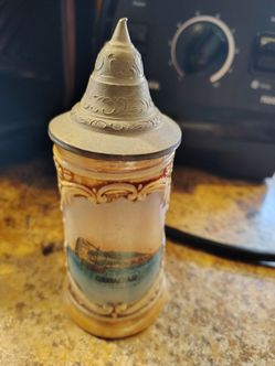 Vintage German Beer Stein with Pewter Lid