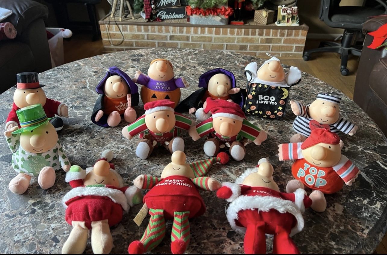 Lot of 13 vintage adorable Ziggy holiday plush 5 Christmas 4 Halloween St. Patrick’s Day New Year’s Valentine’s Day & Top Pop