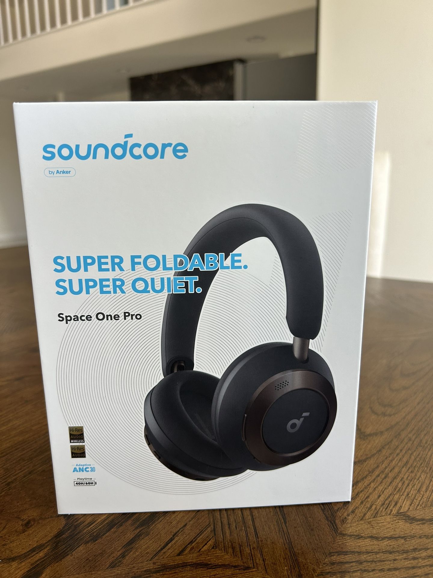 Soundcore Space One Pro by Anker, Adaptive Active Noise Cancelling Headphones Driven by 6 Mics, Super Foldable Design, 60H Lossless Audio, Ultra-Fast