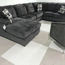 Living Room Furniture Set 💥 Dark Gray Modular Sectional Couch With Chaise Set Right/Left Face 