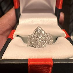 2 CT. T.W. 14K White Gold Mined Diamond Pear Halo Engagement Ring, Size 6, Filigree Design
