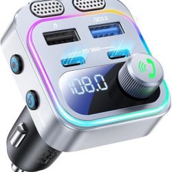 60W Bluetooth 5.4 FM Transmitter Car Adapter [Reinforced Dual Mics & Deep Bass] [Dual PD 60W & QC3.0] Fast Charging Handsfree Calling Wireless Radio B