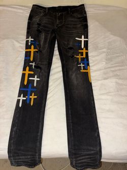 RTA Black Distressed Jeans with Cross Embroidery