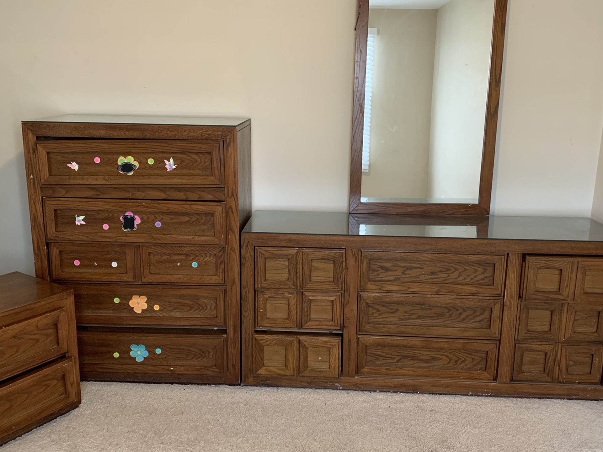 Vintage Real Wood 3 P.C. Vanity, Armoire And Night Stand