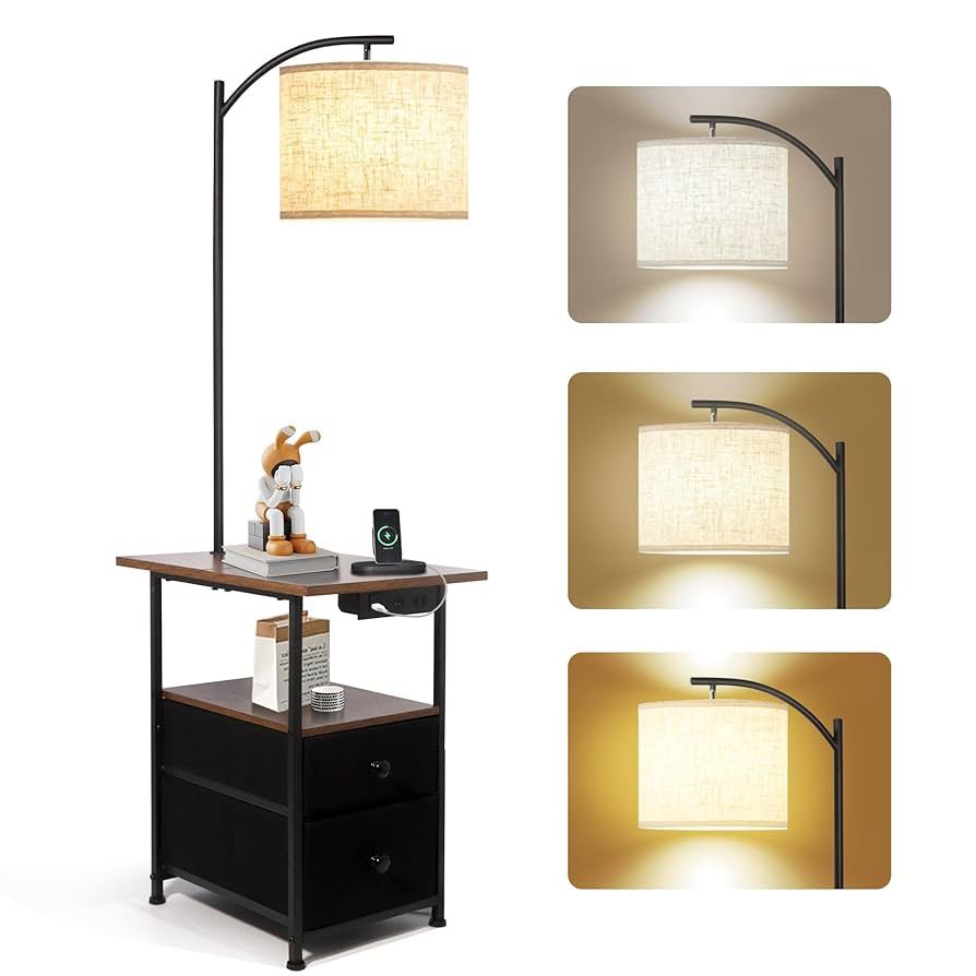 58" Floor Lamp with Table & 2 Drawers USB Port and Outlet Nightstand Bedroom Office Living Room