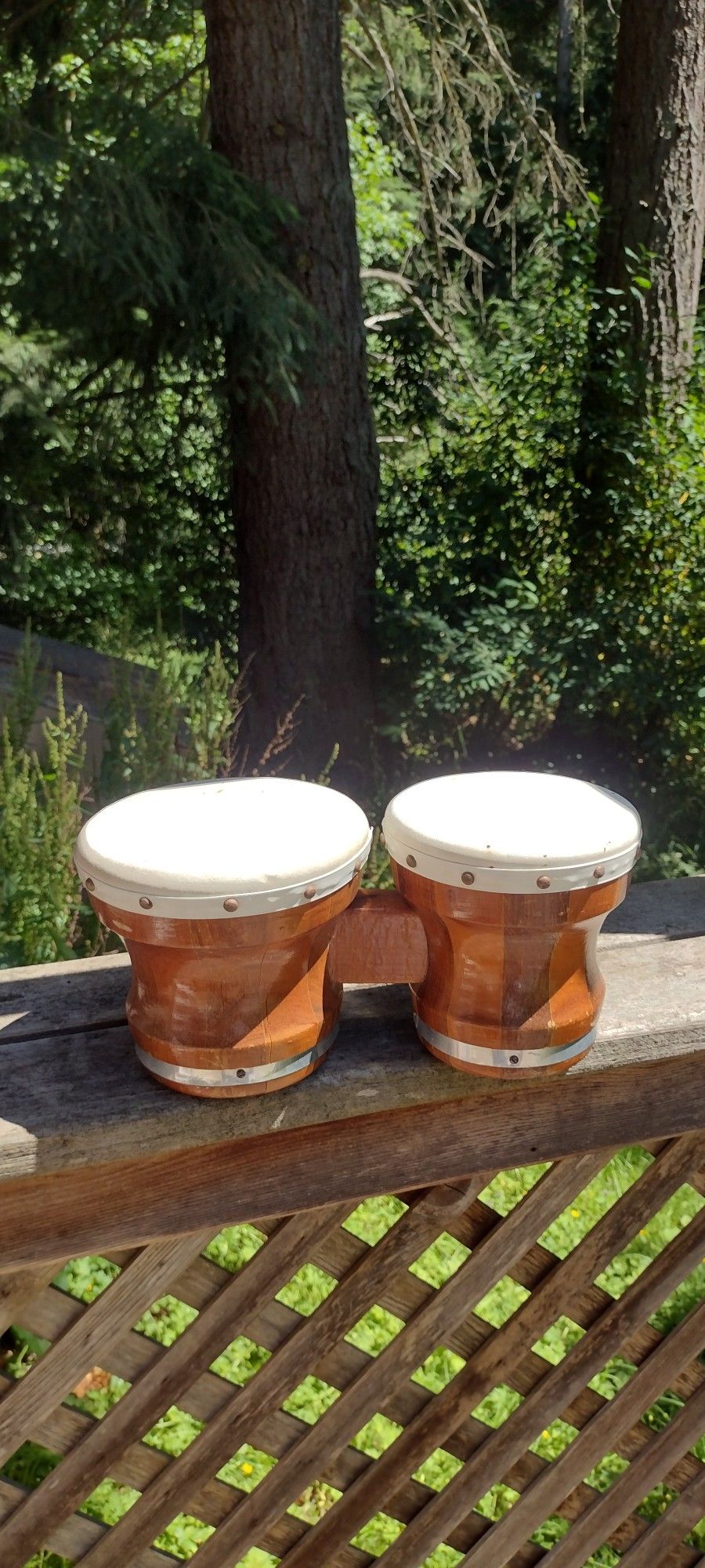 BONGOS VINTAGE TACKED HEAD NATURAL WOOD FROM MEXICO