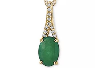Emerald & Diamond Pendant Set In 10K Yellow Gold