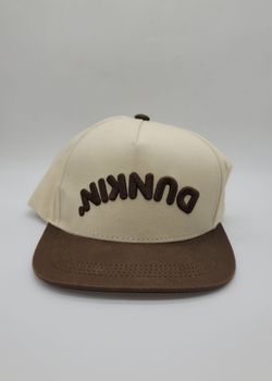 Dunkin Donuts Upside Down Logo Snapback Hat Brown Cream EST 1950 Adjustable Cap