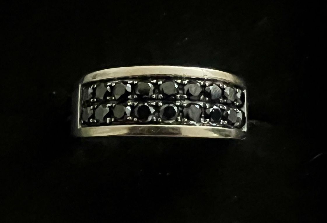 Mens black diamond wedding band 1-1/2 ct tw round cut 14 kt white gold size 13