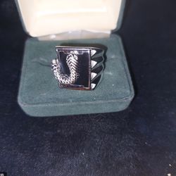 Sterling Silver Onyx Snake Ring Sz 9