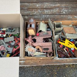 3 bins of playmobil toys
