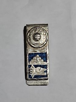 Vintage Alpaca Mexico Silver .925 Money Clip (Turquoise Enamel Inlay)