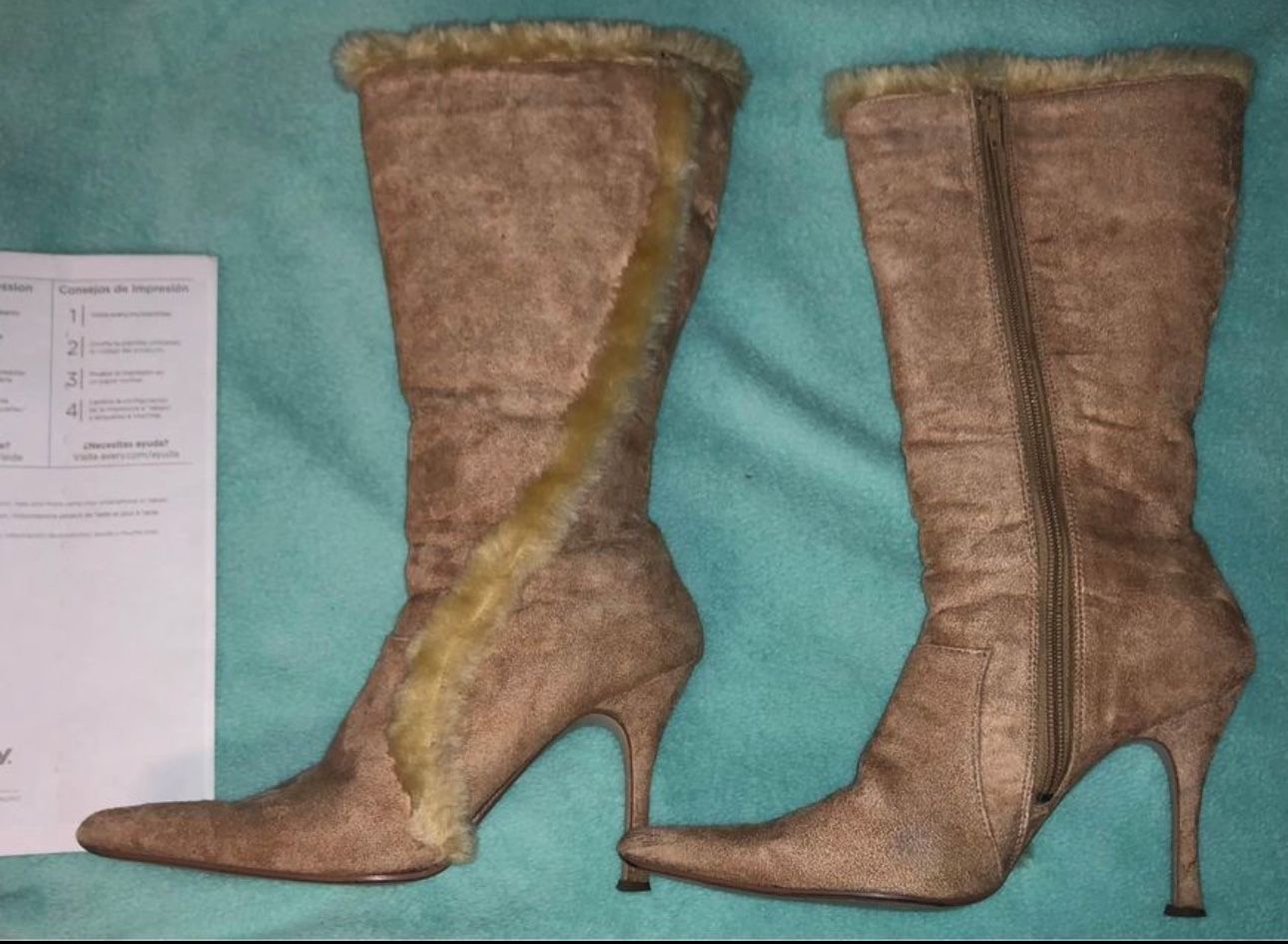 Women’s Heels- Faux Fur Boots Size 8