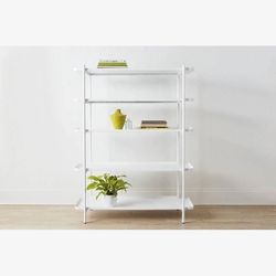Feather Highland 5-Shelf White Bookcase – Modern Industrial Metal Frame, Open Shelving