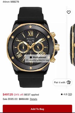 Bulova Men's Chronograph Marine Star Black Silicone Strap Watch 44mm 98B278