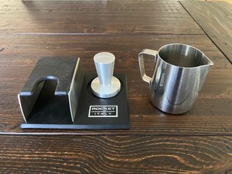 Espresso Tamping Station By Rocket With Original Rocket 58mm Tamper And Frosting Milk Jug