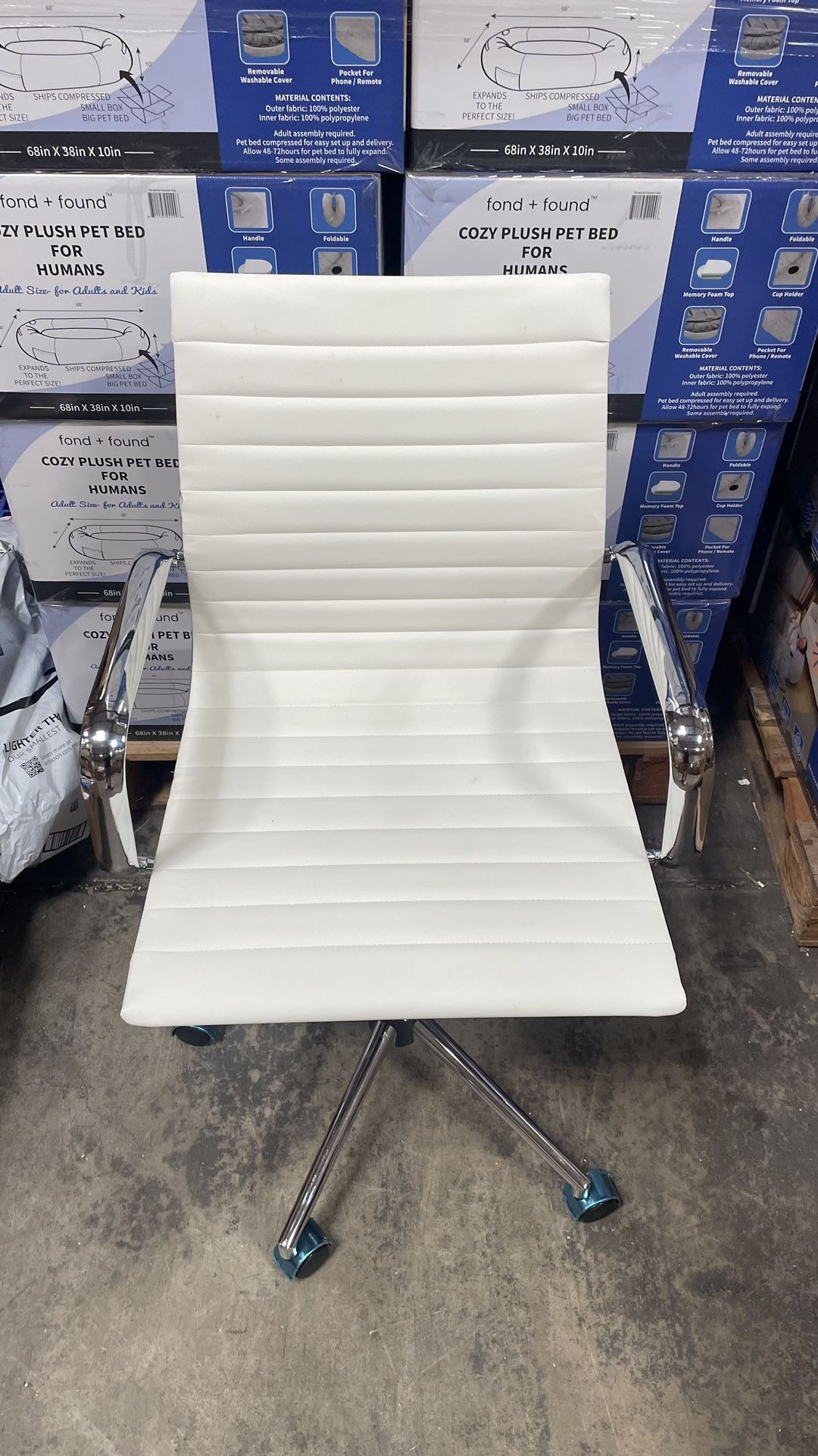 White faux leather chrome office chair