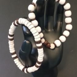White And Brown Coconut Bead Bracelet Set