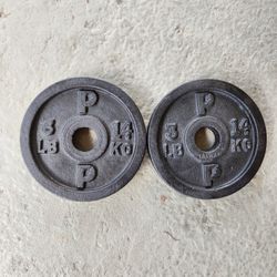 2 Lightning P / P Wing 3 lb Barbell Weight Plates, standard 1", x 2 = 6 lb, Taiwan