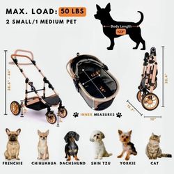 Pet Stroller 3 In 1 Foldable Travel Carrier For Medium To Small Dogs