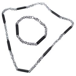 Brand New Stainless Steel Set Byzantine 2 Tone Black/Silver 6mm Necklace Size: 23" Bracelet Size : 9