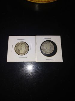 1907 & 1898 Barber Silver Quarters.