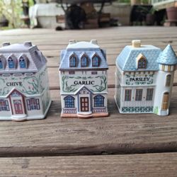 1989 Lenox Village Spice Jars Chive Garlic Parsley