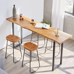 55.1"Narrow bar height pub table, rectangular bar table, counter height dining table, rustic breakfast bar for bar, cafe, kitchen, restaurant solid wo