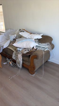 Brown Fabric Sofa with Wooden Frame