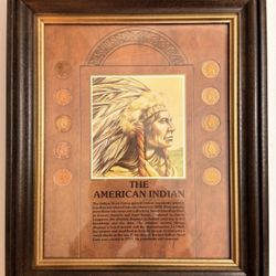 Three Coins Framed Collection 1930s Indian Head, Buffalo Nickel And Liberty Head Nickel