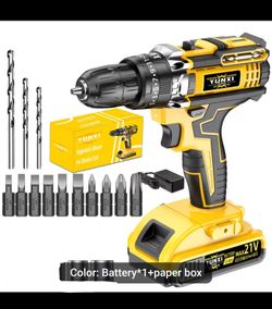 21V Cordless Impact Drill Set (2.0AH Battery and Fast Charging), Optional Drill Set and Storage Box, Equipped with Drill and Electric Screwdriver, wit