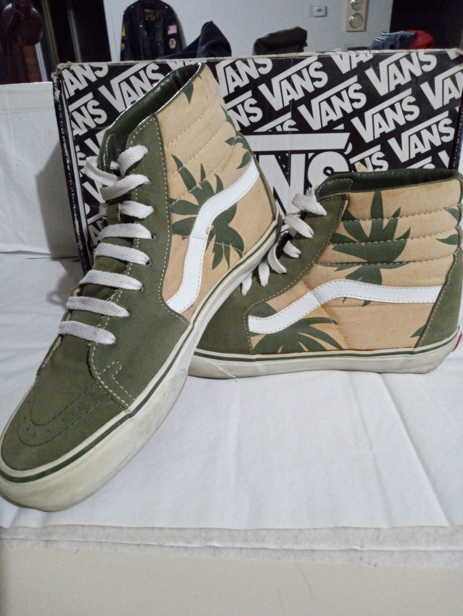 RARE 1994 DEADSTOCK "PALM TREE" SK8-HI VANS. VANS GROSSO REISSUE SKATEBOARD SHOE OLIVE/PALMS