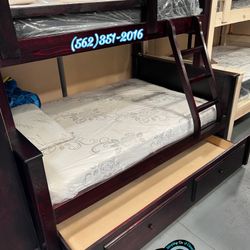 Twin Full Cherry Bunk Bed With Trundle New Cama Bonita 