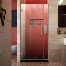 DreamLine Unidoor Plus 29 1/2 - 30 in. W x 72 in. H Frameless Hinged Shower Door in Brushed Nickel, SHDR-(contact info removed)10-04