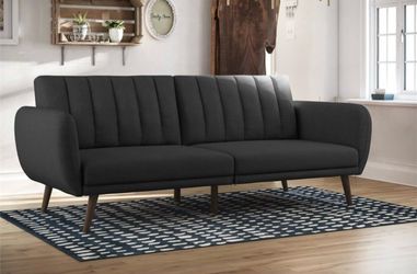 Black Mid-Century Modern Futon Sofa