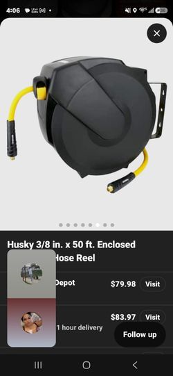 Husky 3/8" x 50 FT Enclosed Retractable Air Hose Reel – NEW/Open